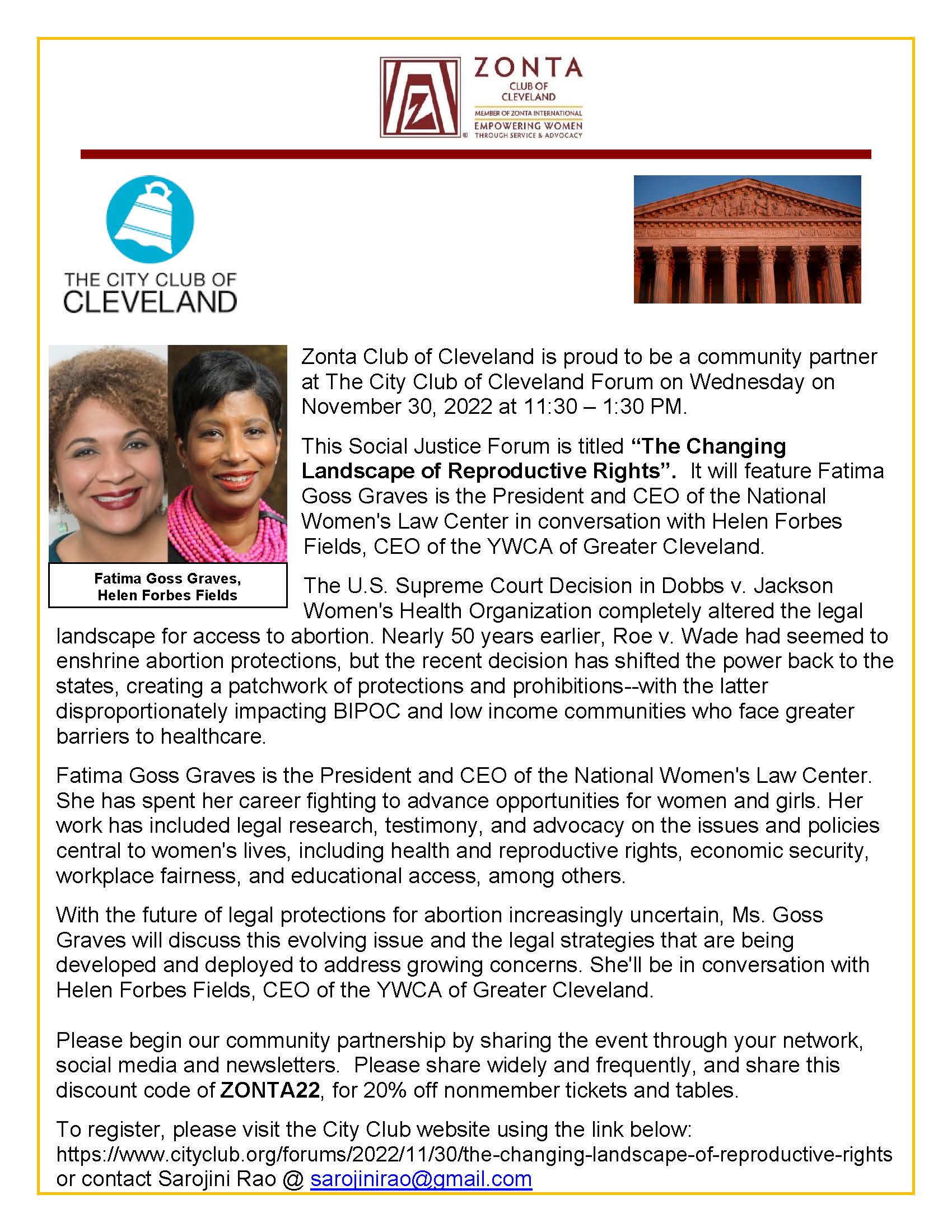 Zonta Club of Cleveland Sponsors a Social Justice Forum at the City Club of Cleveland