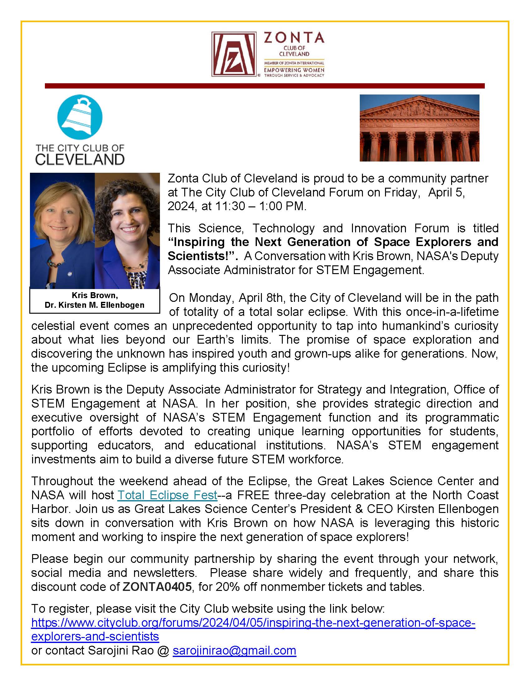 Zonta Cleveland Sponsors Science, Technology and Innovation Forum  at the City Club of Cleveland