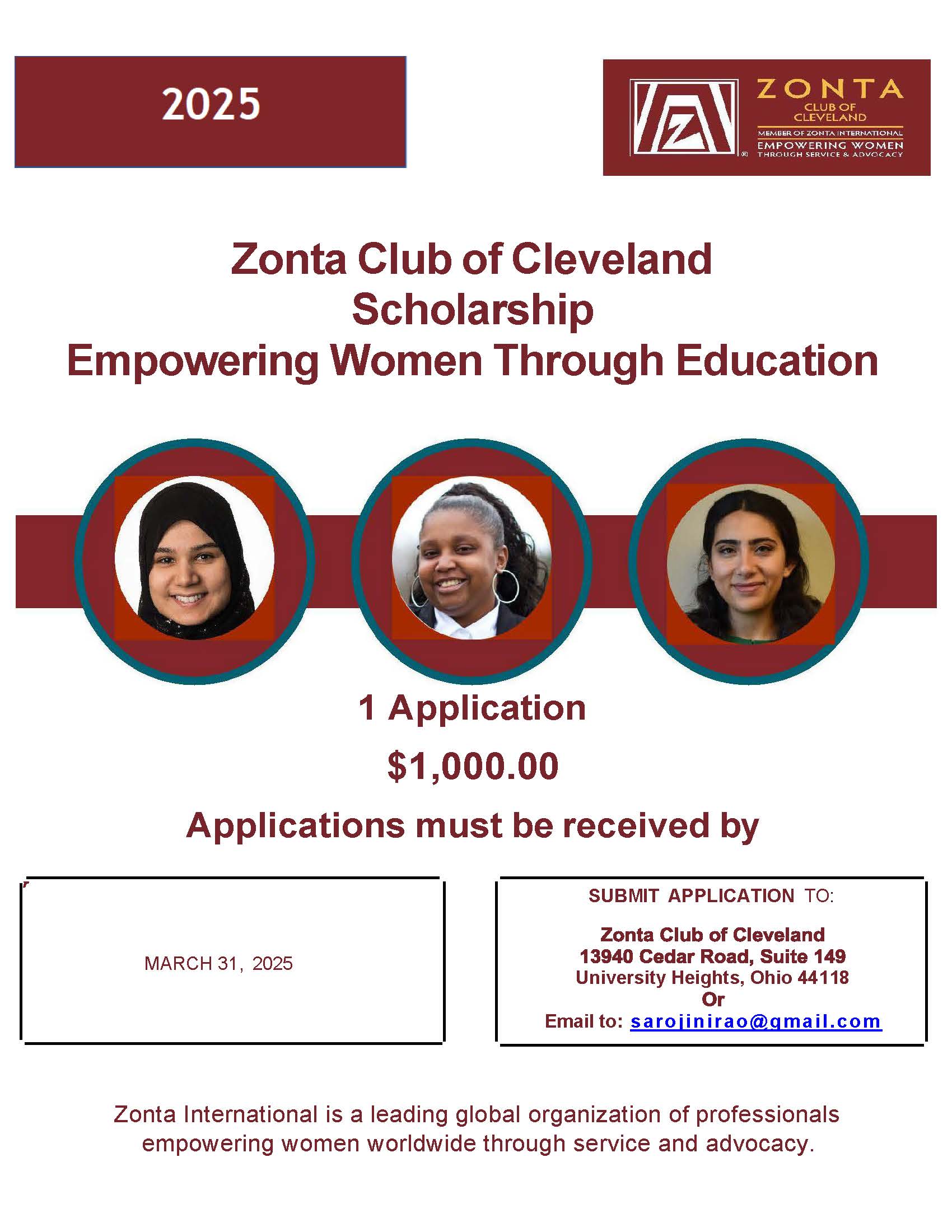 A flyer for the zonta club of cleveland scholarship.